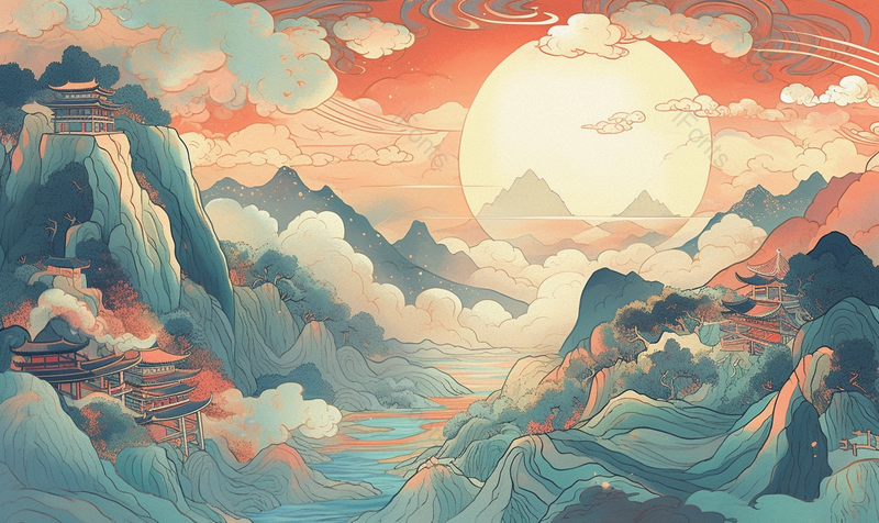 小清新水彩风格古风风景插画,插画/手绘图,插画/手绘图库,插画/手绘图下载,插画/手绘